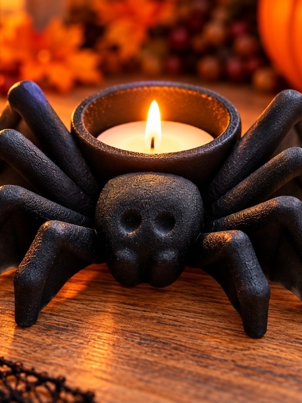 Handmade Halloween Spider Votive / Tea Light Candle Holder โ Black